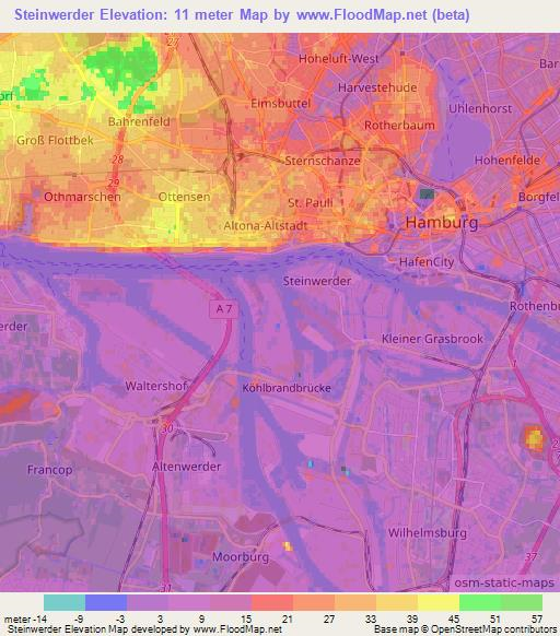 Steinwerder,Germany Elevation Map