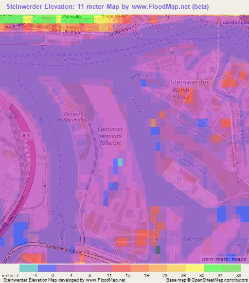 Steinwerder,Germany Elevation Map