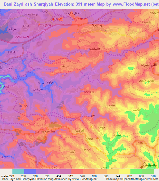 Bani Zayd ash Sharqiyah,Palestinian Territory Elevation Map