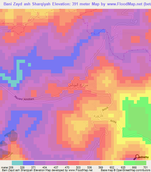 Bani Zayd ash Sharqiyah,Palestinian Territory Elevation Map