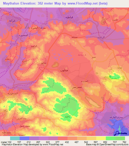 Maythalun,Palestinian Territory Elevation Map