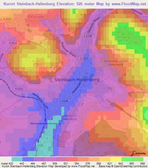 Kurort Steinbach-Hallenberg,Germany Elevation Map