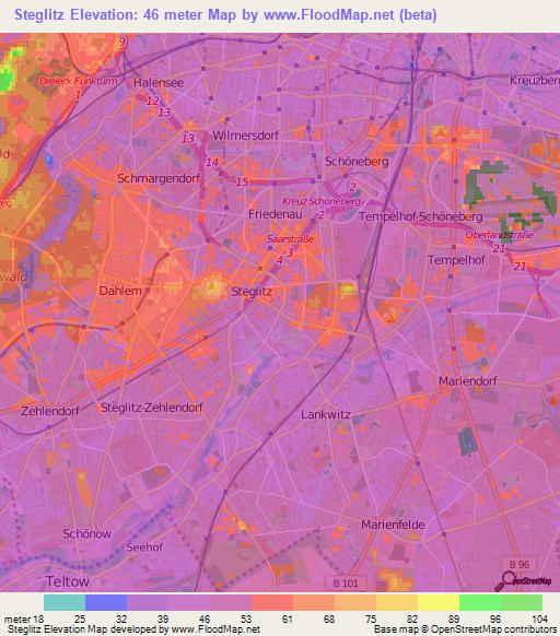 Steglitz,Germany Elevation Map