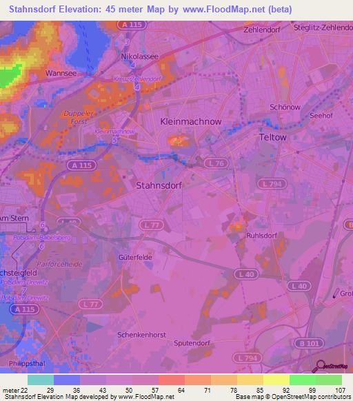 Stahnsdorf,Germany Elevation Map