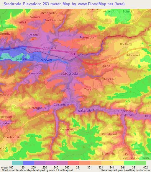 Stadtroda,Germany Elevation Map