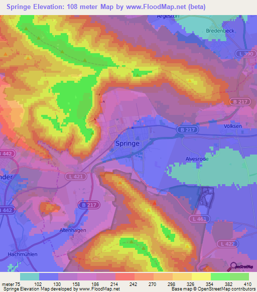 Springe,Germany Elevation Map