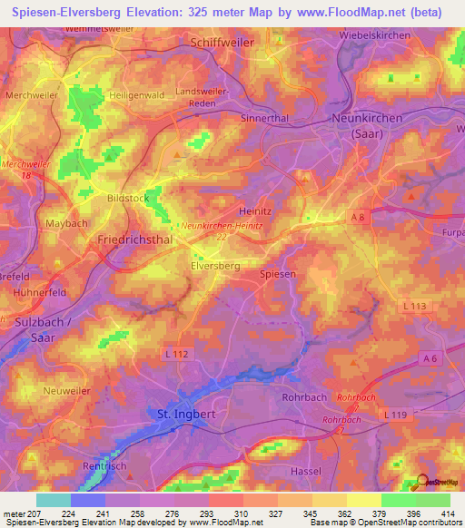 Spiesen-Elversberg,Germany Elevation Map