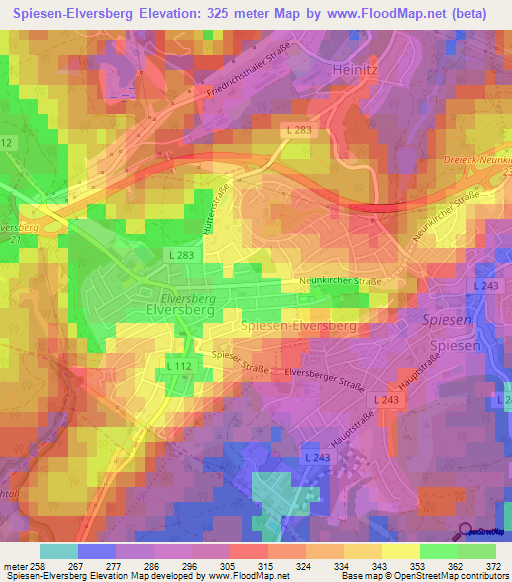 Spiesen-Elversberg,Germany Elevation Map