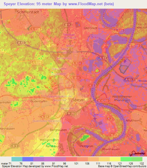 Speyer,Germany Elevation Map