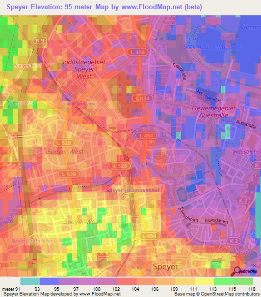 Speyer,Germany Elevation Map