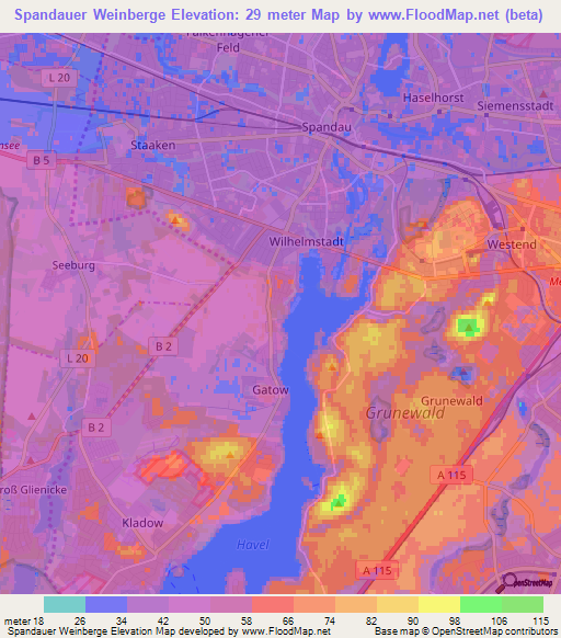 Spandauer Weinberge,Germany Elevation Map