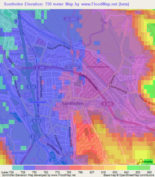 Sonthofen,Germany Elevation Map