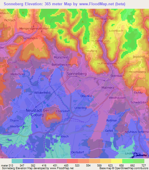 Sonneberg,Germany Elevation Map