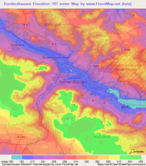 Sondershausen,Germany Elevation Map