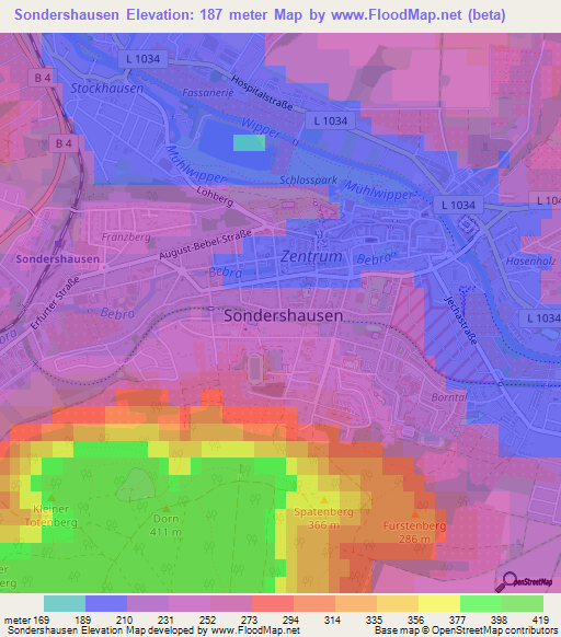 Sondershausen,Germany Elevation Map