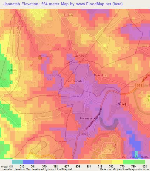 Jannatah,Palestinian Territory Elevation Map