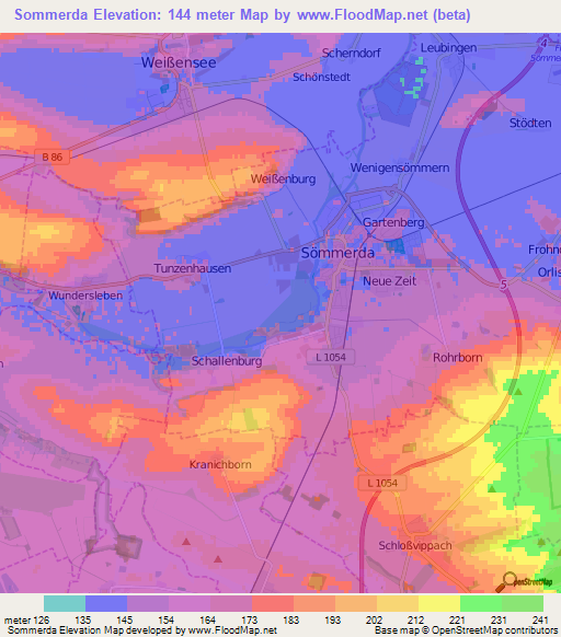 Sommerda,Germany Elevation Map