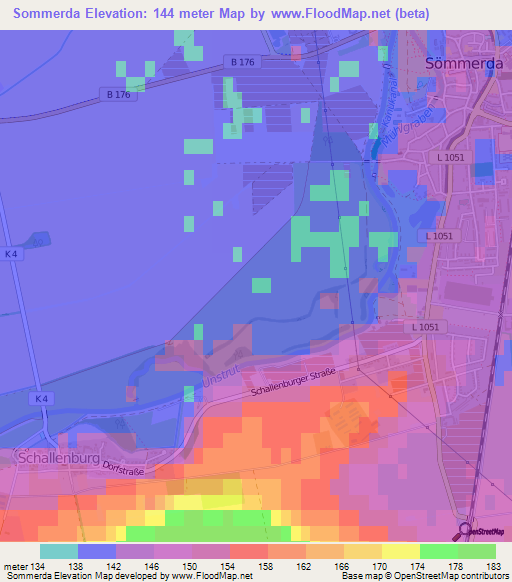 Sommerda,Germany Elevation Map