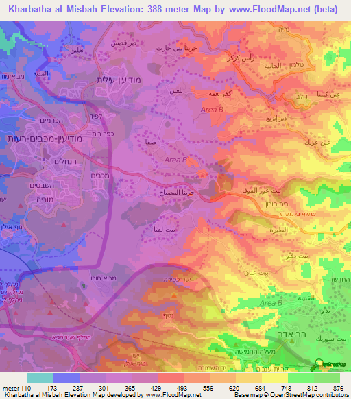 Kharbatha al Misbah,Palestinian Territory Elevation Map