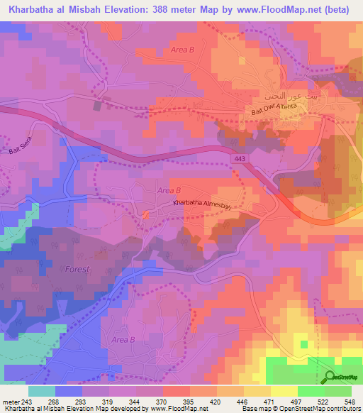 Kharbatha al Misbah,Palestinian Territory Elevation Map