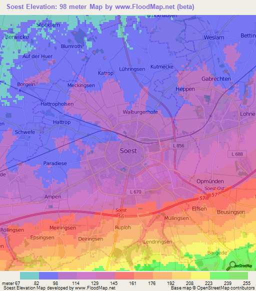 Soest,Germany Elevation Map