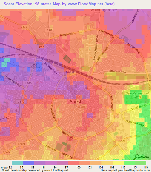 Soest,Germany Elevation Map