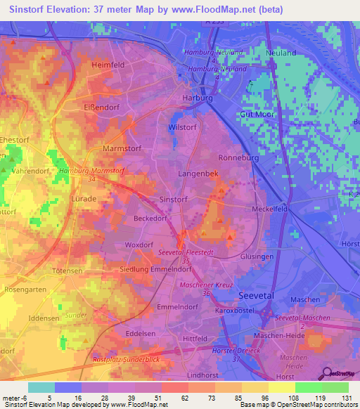 Sinstorf,Germany Elevation Map