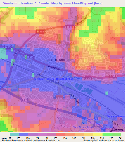 Sinsheim,Germany Elevation Map