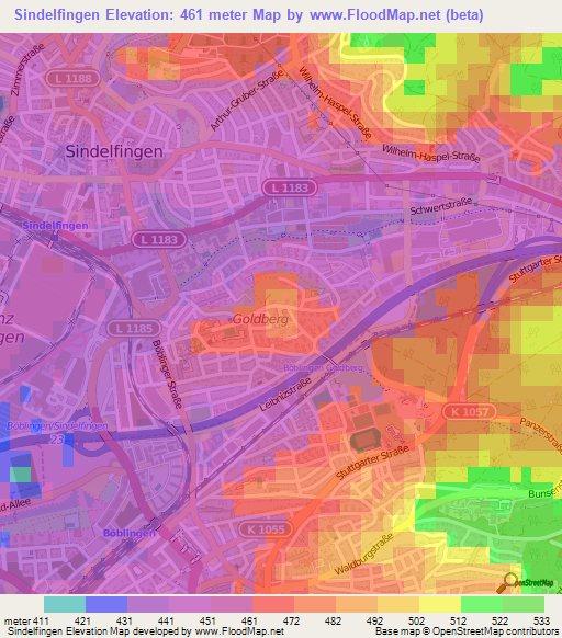 Sindelfingen,Germany Elevation Map