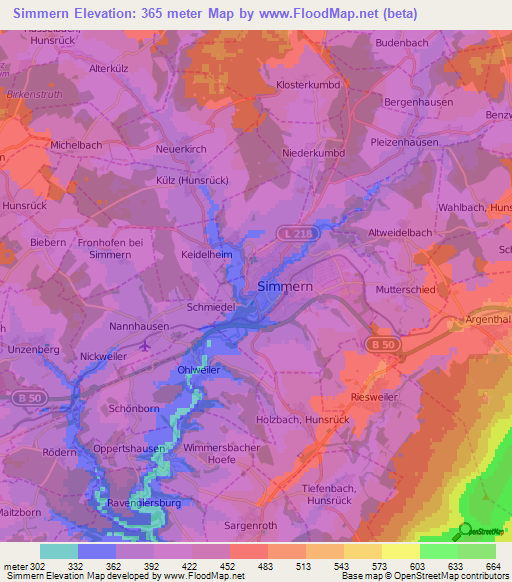 Simmern,Germany Elevation Map