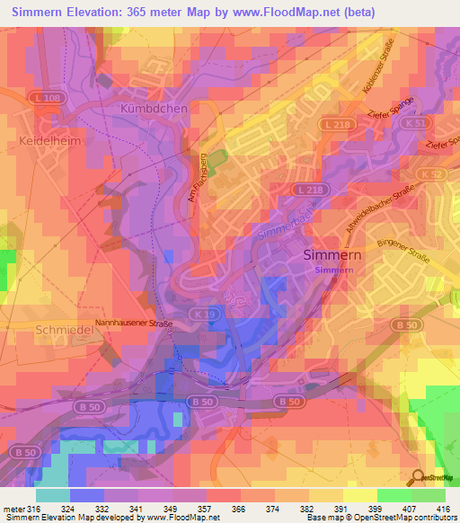 Simmern,Germany Elevation Map