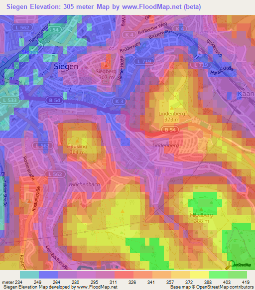 Siegen,Germany Elevation Map