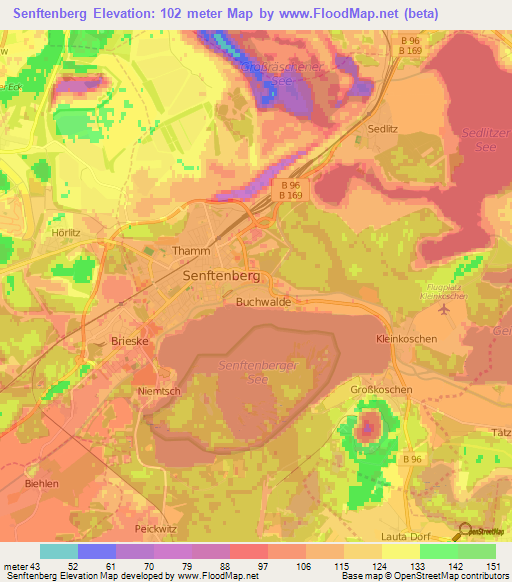 Senftenberg,Germany Elevation Map