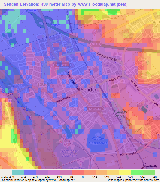 Senden,Germany Elevation Map