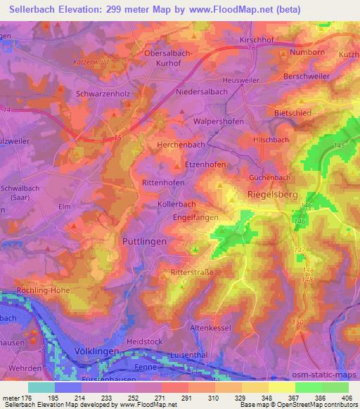 Sellerbach,Germany Elevation Map