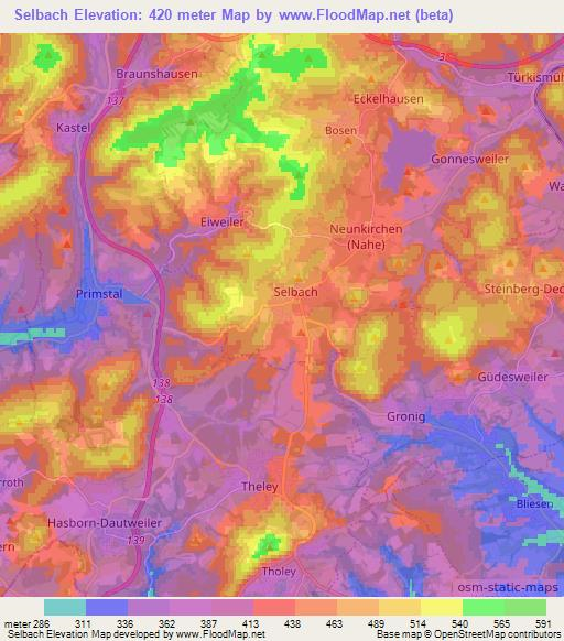 Selbach,Germany Elevation Map