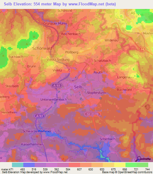 Selb,Germany Elevation Map