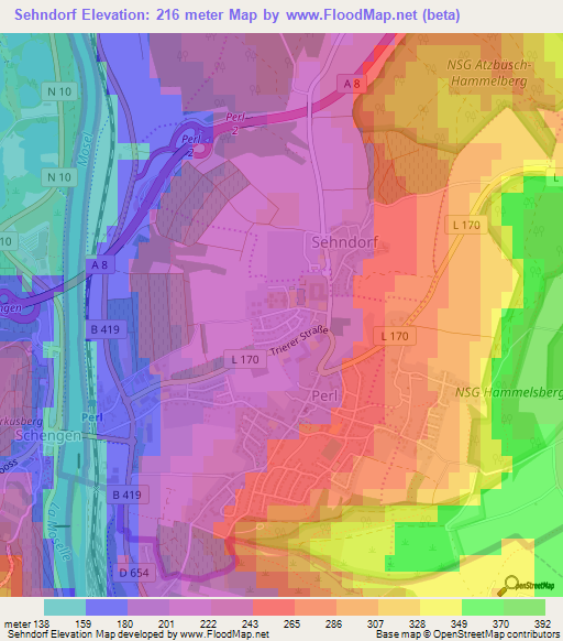 Sehndorf,Germany Elevation Map