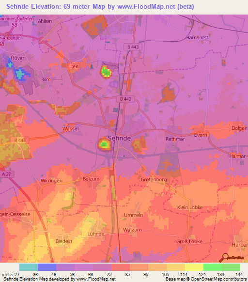 Sehnde,Germany Elevation Map
