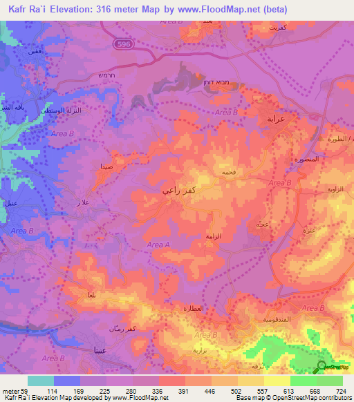 Kafr Ra`i,Palestinian Territory Elevation Map