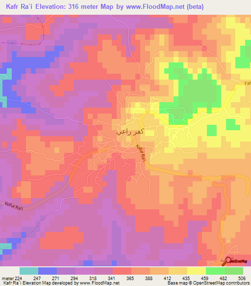 Kafr Ra`i,Palestinian Territory Elevation Map