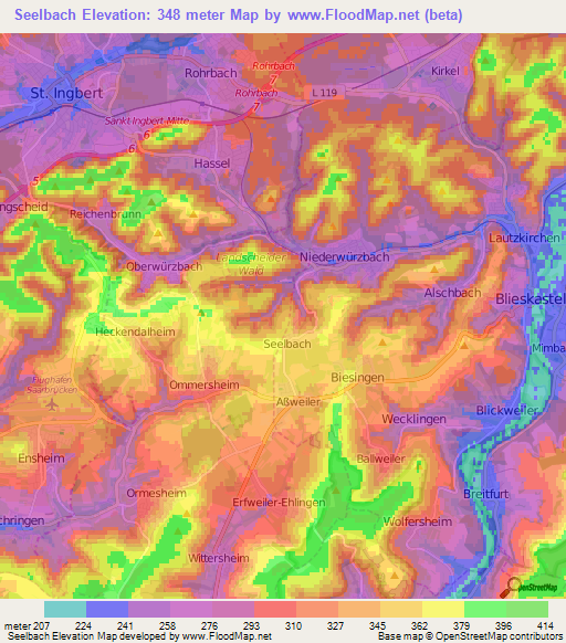 Seelbach,Germany Elevation Map