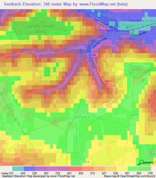 Seelbach,Germany Elevation Map