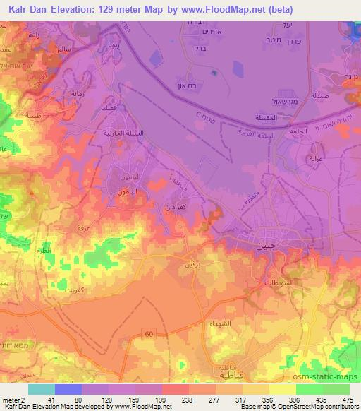 Kafr Dan,Palestinian Territory Elevation Map