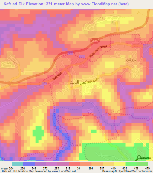 Kafr ad Dik,Palestinian Territory Elevation Map