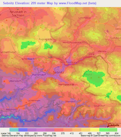 Sebnitz,Germany Elevation Map