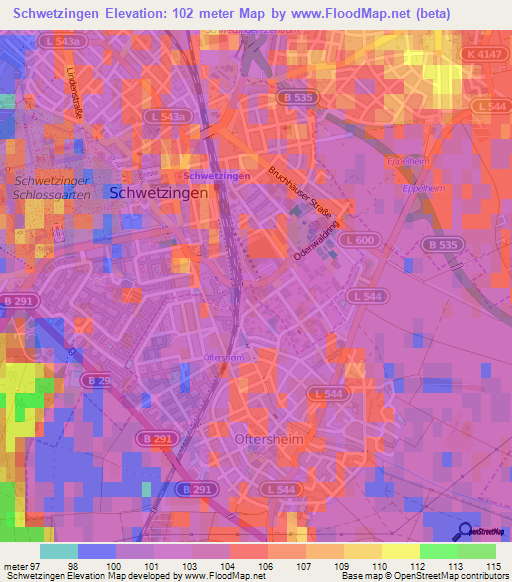 Schwetzingen,Germany Elevation Map