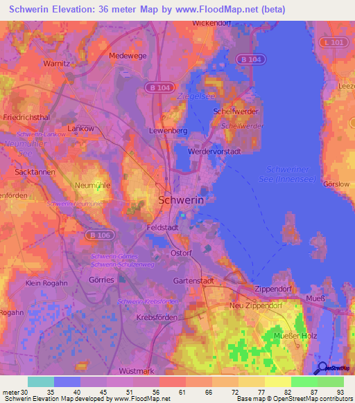 Schwerin,Germany Elevation Map