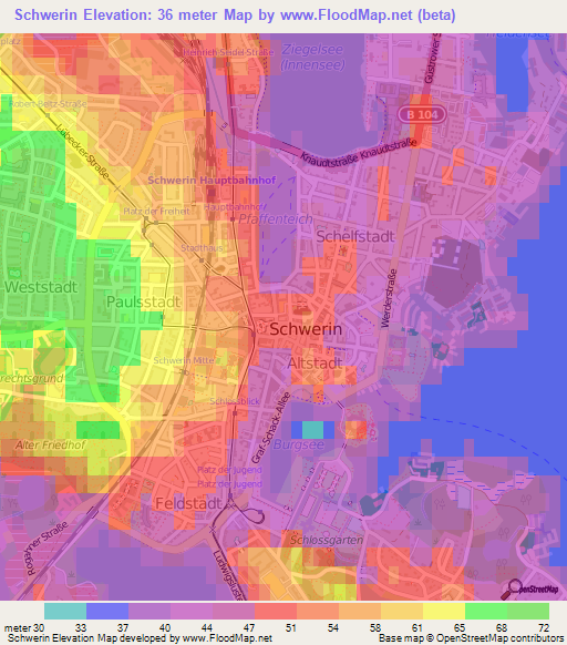 Schwerin,Germany Elevation Map