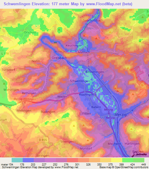 Schwemlingen,Germany Elevation Map